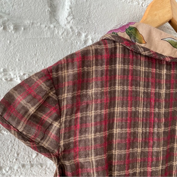 Vintage Dress Womens Mixed Plaid Floral Print Maxi Prairie Folk Eclectic Country - Picture 9 of 13